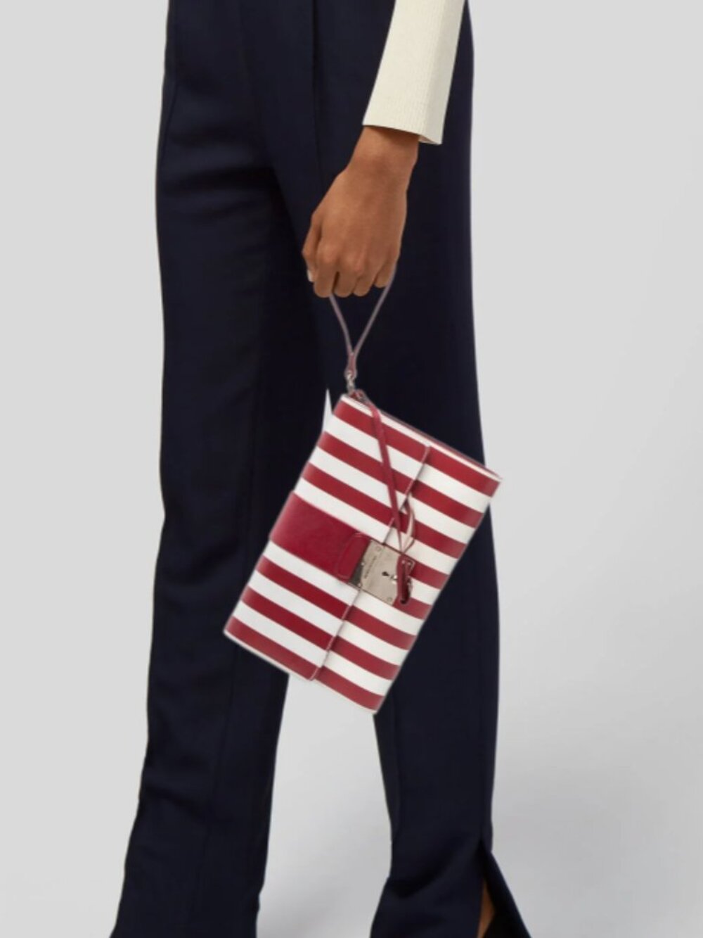 Marc Jacobs Isobel Runway Red White Striped Leather Push Lock Clutch Bag Vintage - Picture 2 of 16
